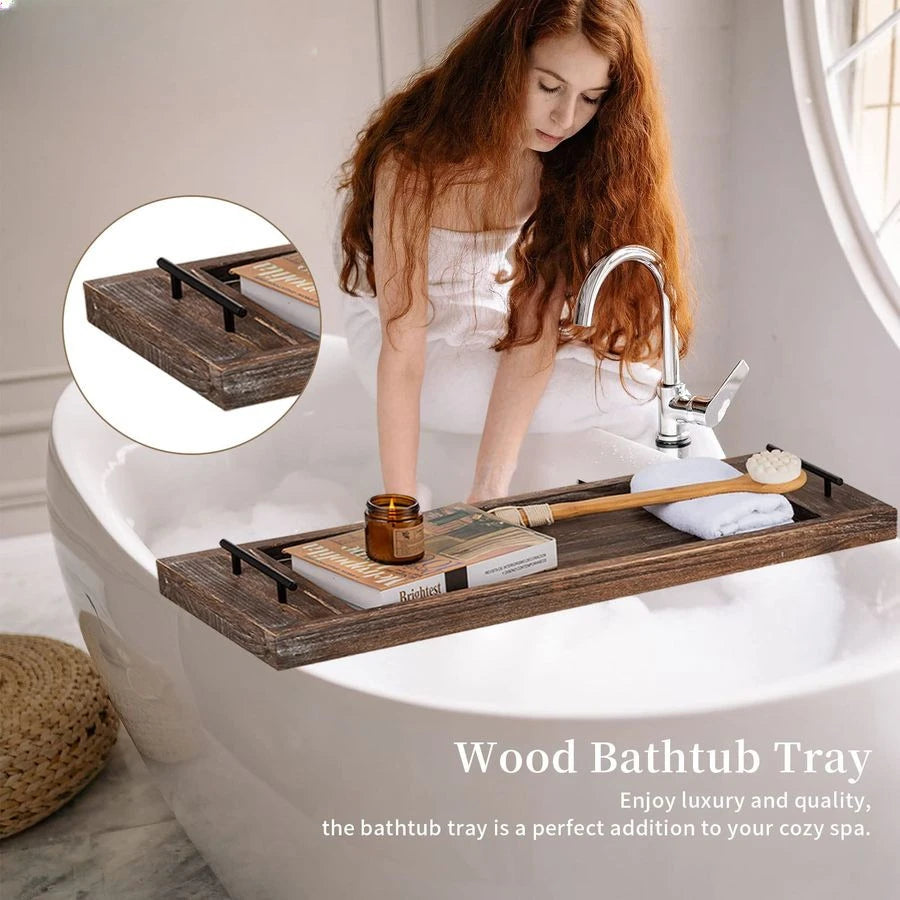 Bathtub  Extra Lg Wood Tray Bath Caddy  Rustic
