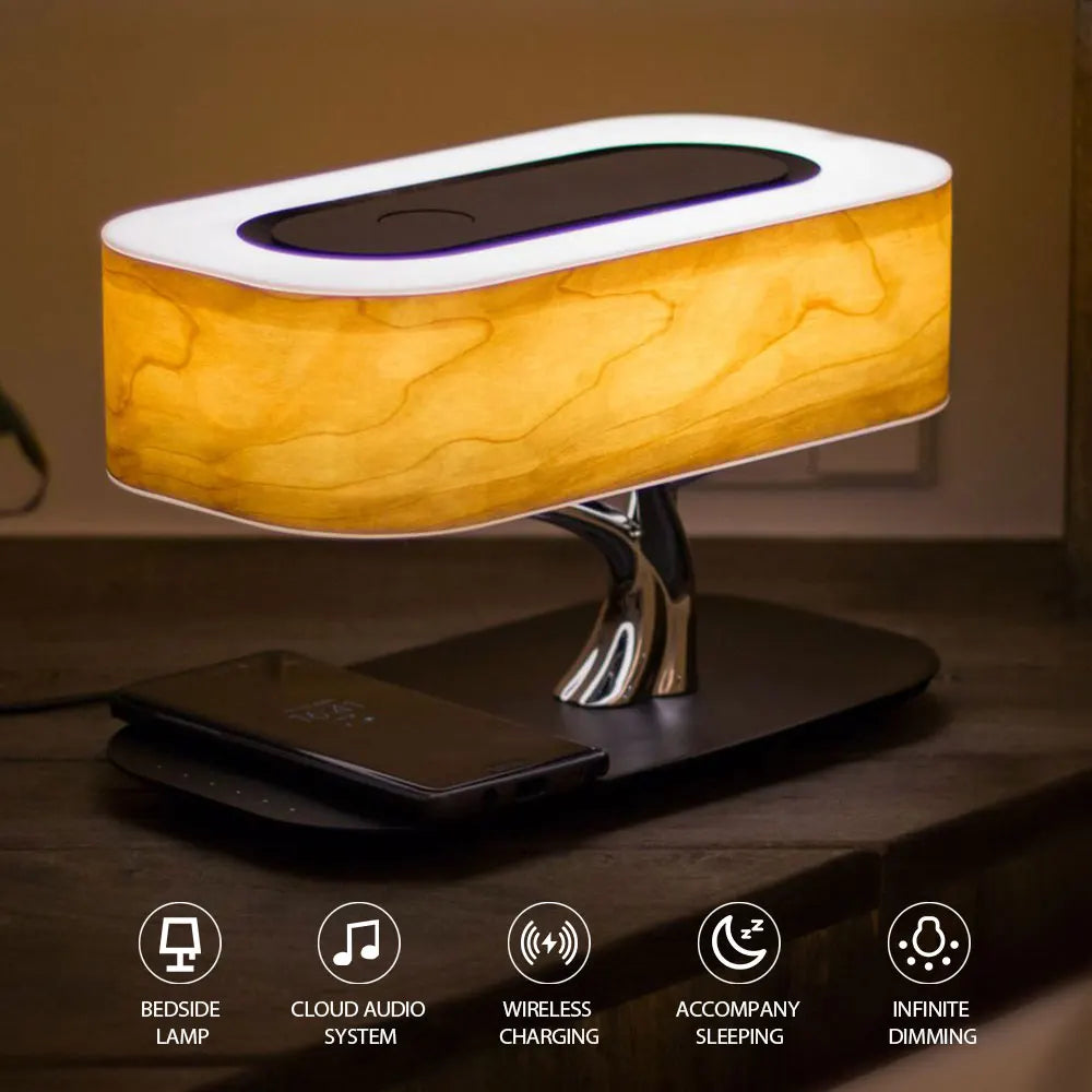 Wireless charging speaker, ambient light, adjustable brightness, touch control lamp for bedroom