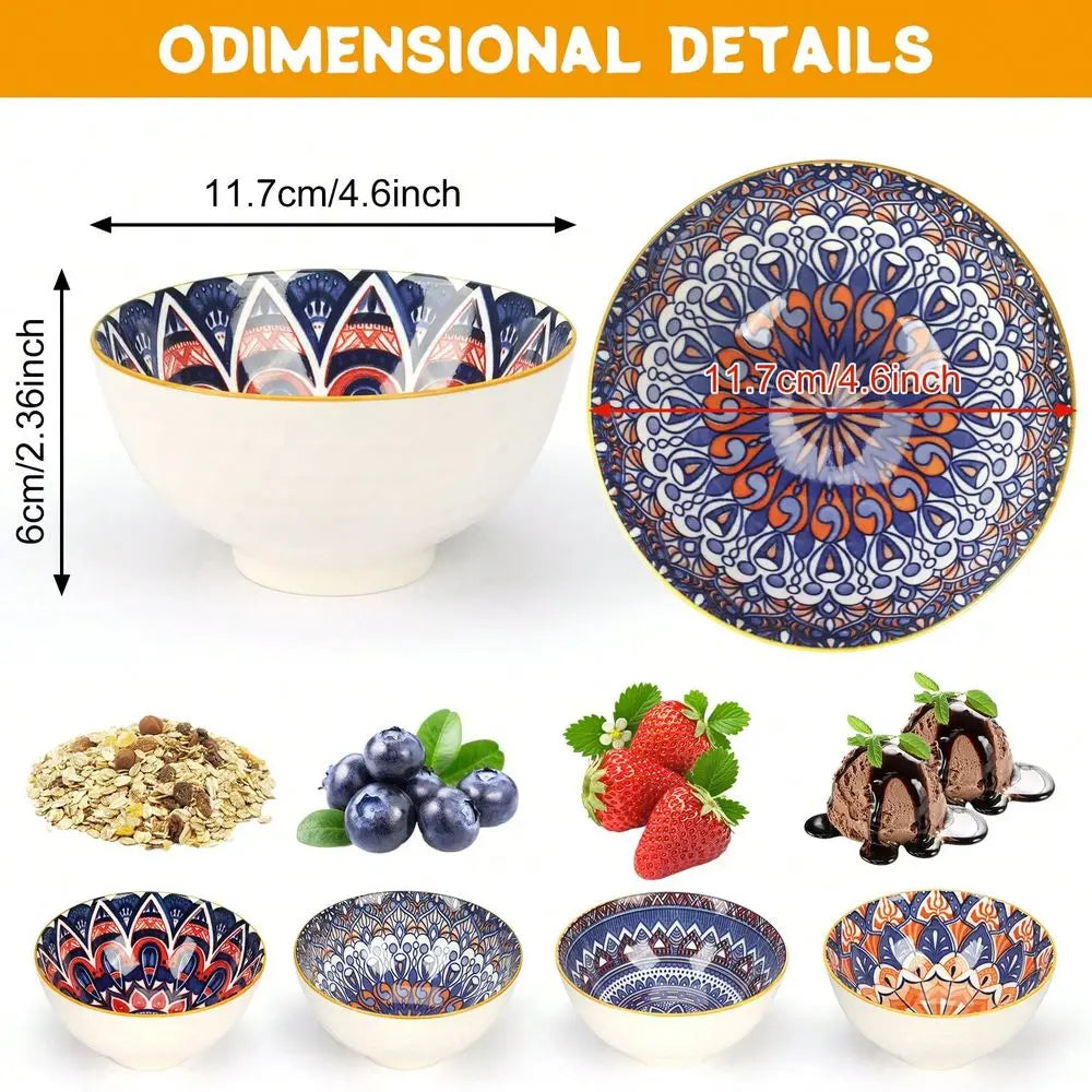 Set Of 6 Ceramic Bowls 10 Oz, Bohemian Ceramic Bowl Set,