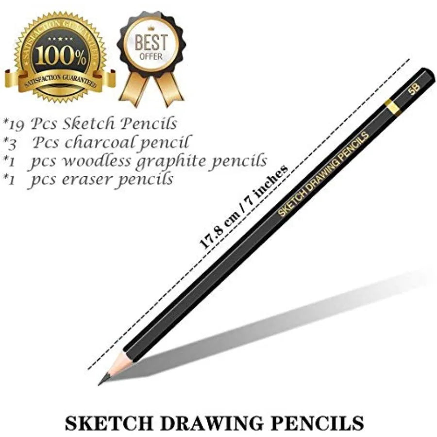 Sketching Pencil Set - 24 Pieces Drawing Sketch Pencil HB, B, 2B, 3B, 4B, 5B, 6B, 7B, 8B, 10B, 12B, 14B, H, 2H, 3H, 4H, 5H, 6H,