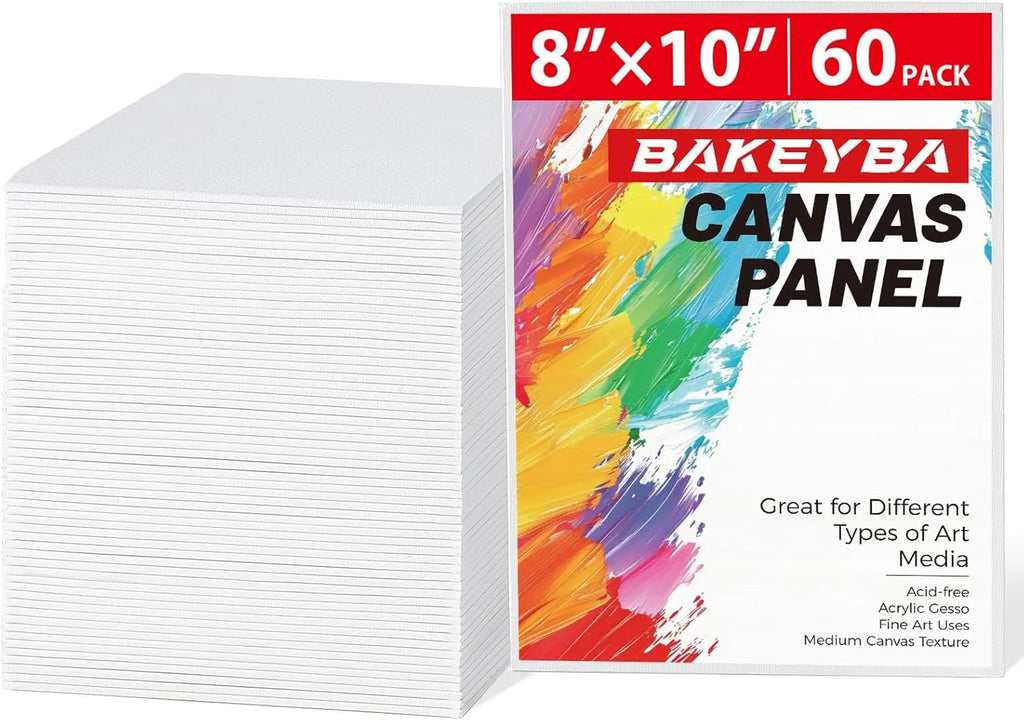 60 Pack 8x10 Canvas Boards for Painting, 100% Cotton  Acrylics, Oil, Watercolor