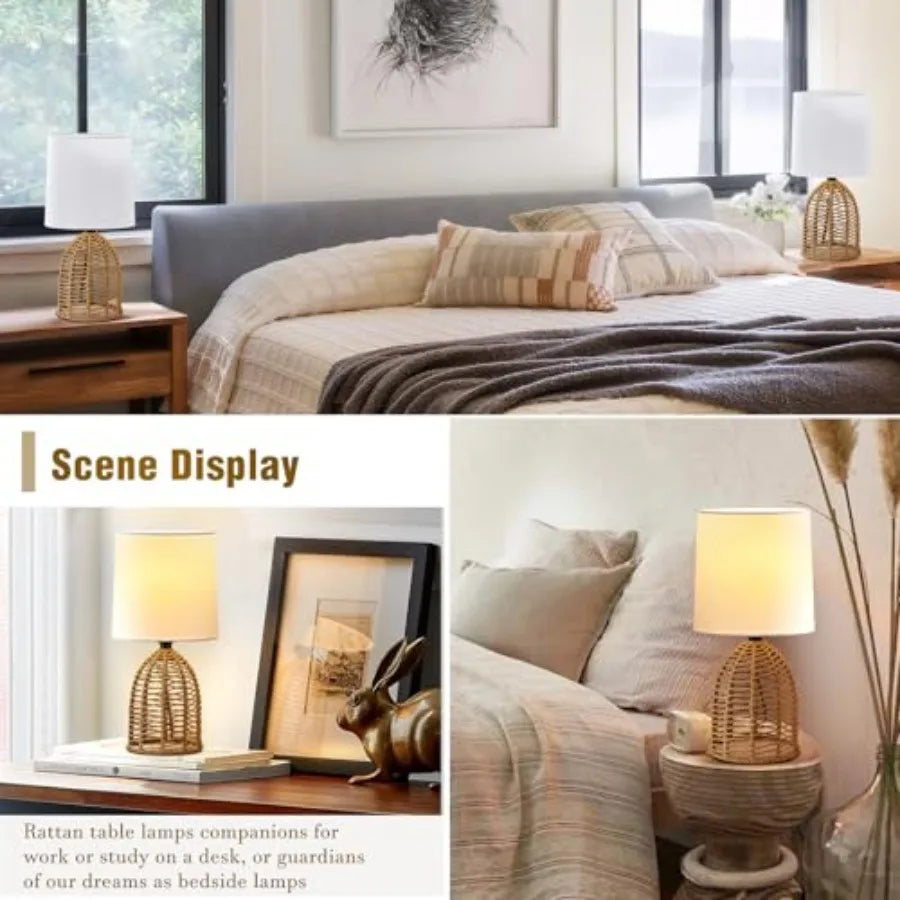 Rattan Lamp Boho Lamps Set of 2-3.75" Mini Table Lamp