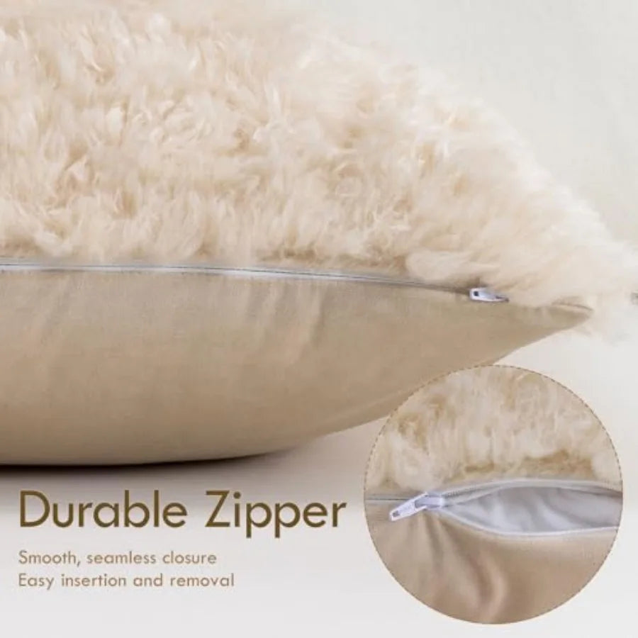 Pack of 2 Ultra Soft Plush Faux Fur Pillow Covers Fuzzy Fluffy Throw Pillows