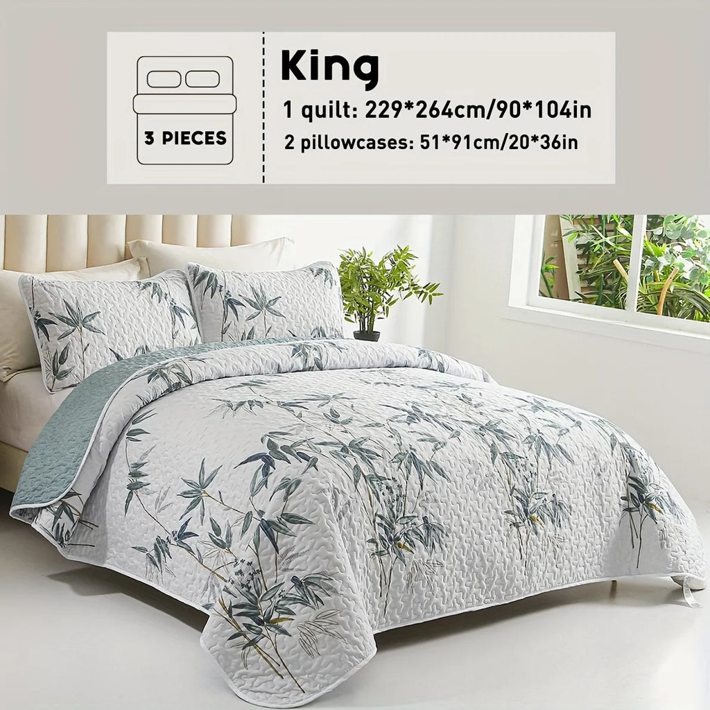 2/3pcs Floral Comforter Quilt Set Queen King Full Twin Size, White/Grey Soft Microfiber Reversible Bedding With Shams