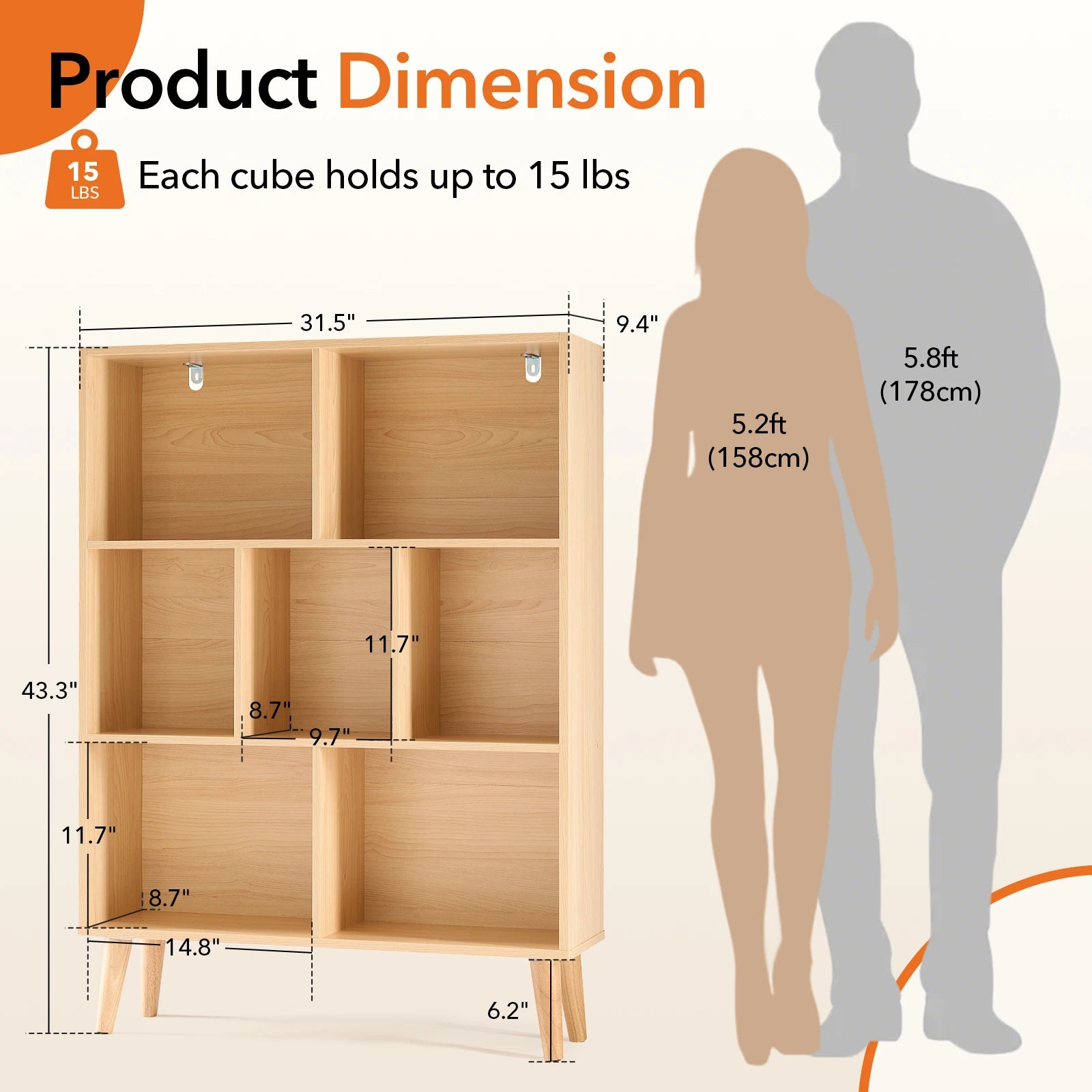 3 Tier Bookshelf Wooden 7 Cube Storage Organizer Display Bookcase Open Standing Shelf with Legs Graduated Shelves for Home