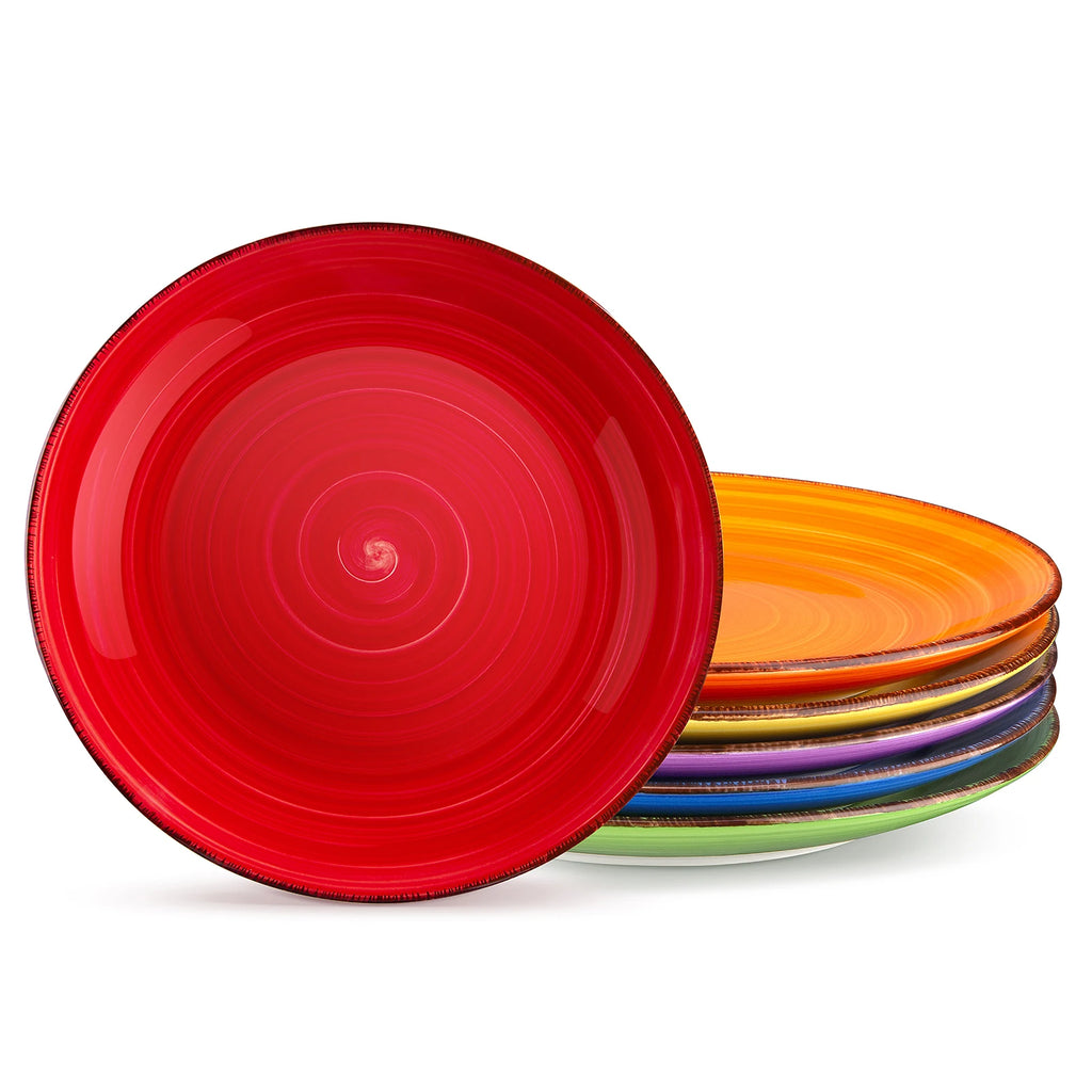 6/12 Piece Multicolour 10.4 inch Dinner Plate Set Handpainted in Rustic Look 26.5cm Serving Plate