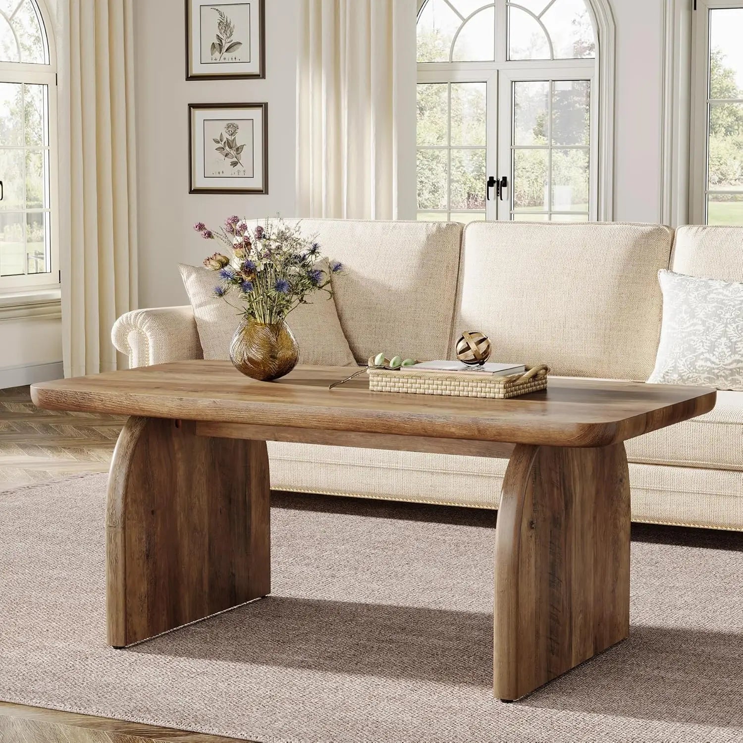 Rectangle Wood Table  Farmhouse Sturdy Base