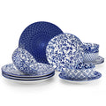 12/24/36 Piece Chinese Blue and White Porcelain Plate Set Tableware Set with 4PCS Dinner Plate/Dessert Plate/Cereal Bowl