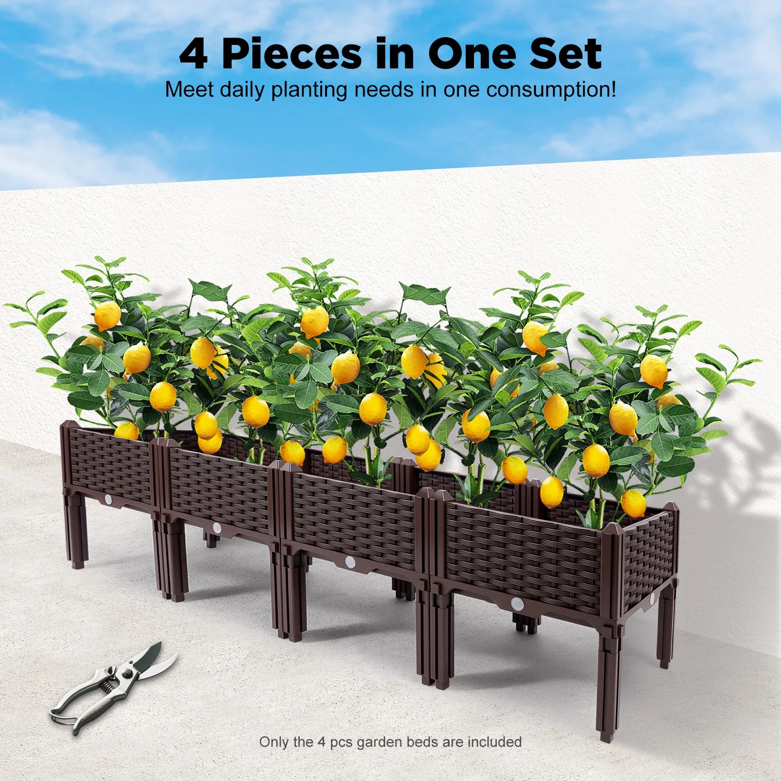 4-Raised Garden Bed Kit, Elevated Planter Box for Vegetables Herbs Flowers, with Drainage Holes, Outdoor Indoor Gardening
