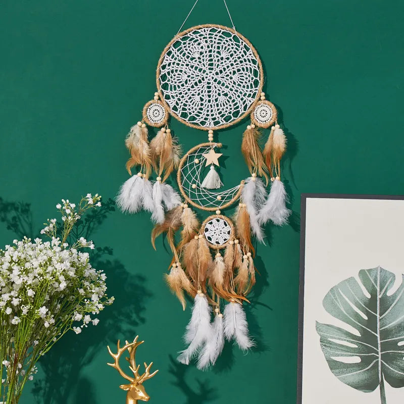 5-piece large Dream Catcher, handcrafted Bohemian Moon Dream Chaser