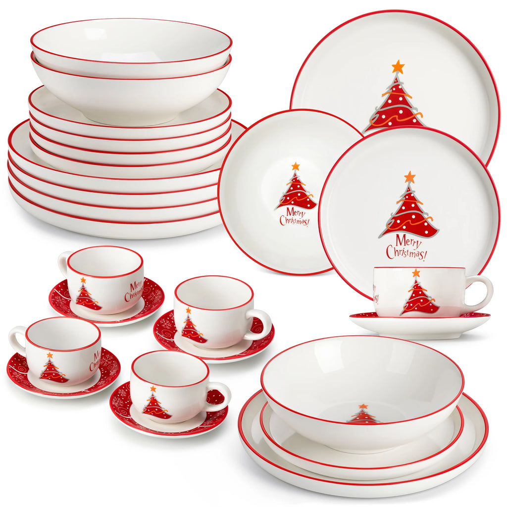 12/30 Piece Ceramic Christmas Dinnerware Set  With 4/6pc Dinner Plate/Dessert/Soup/Bowl/Mug