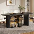 Walnut 70 Inch Oval Dining Table for 6-8 People,  with 2-Tier Storage Space, Wood Center LED Light, Dinner Table with Heavy Duty Legs