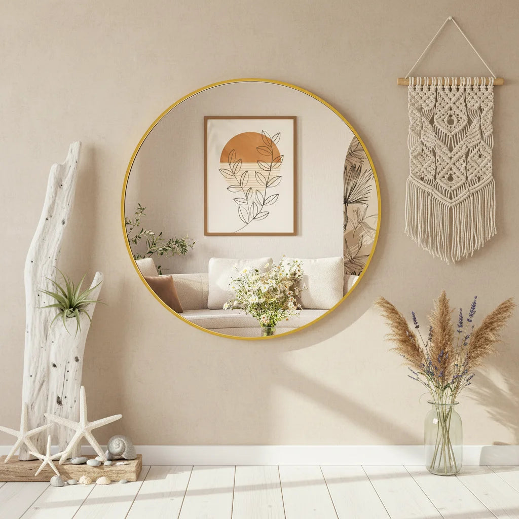 20" Gold Round  elegant Wall Mirror 20" Frameless Shatterproof Style