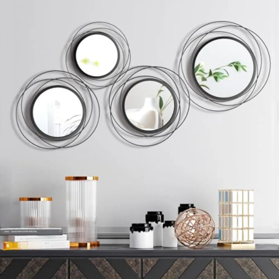 4 Pcs Decorative Wall Mirror Round Modern Circle Mounted Mirror Metal Wall Art Decor