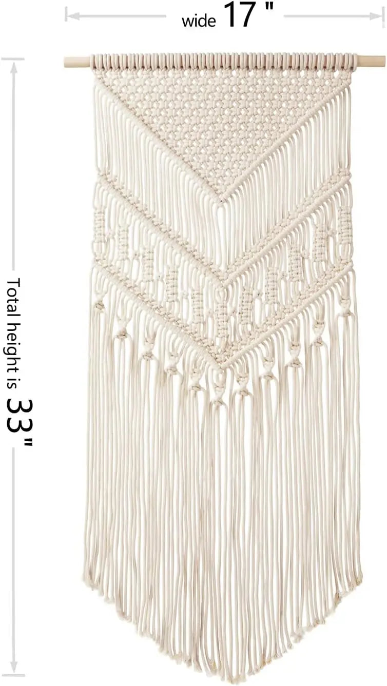 Macrame Wall Hanging Boho Decor, Handmade Cotton Tapestry  17x33 Inches