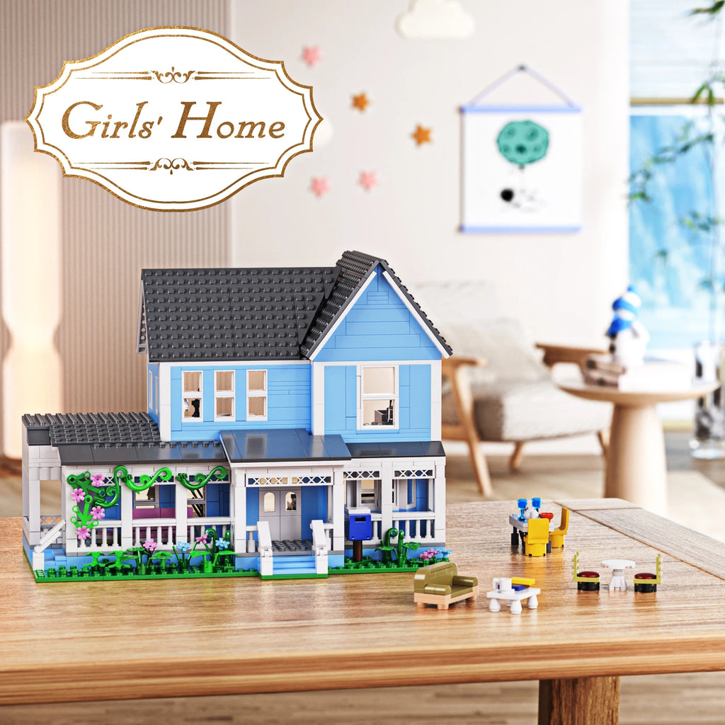 Lorelai Girls House Building Blocks Sets Blue Palace