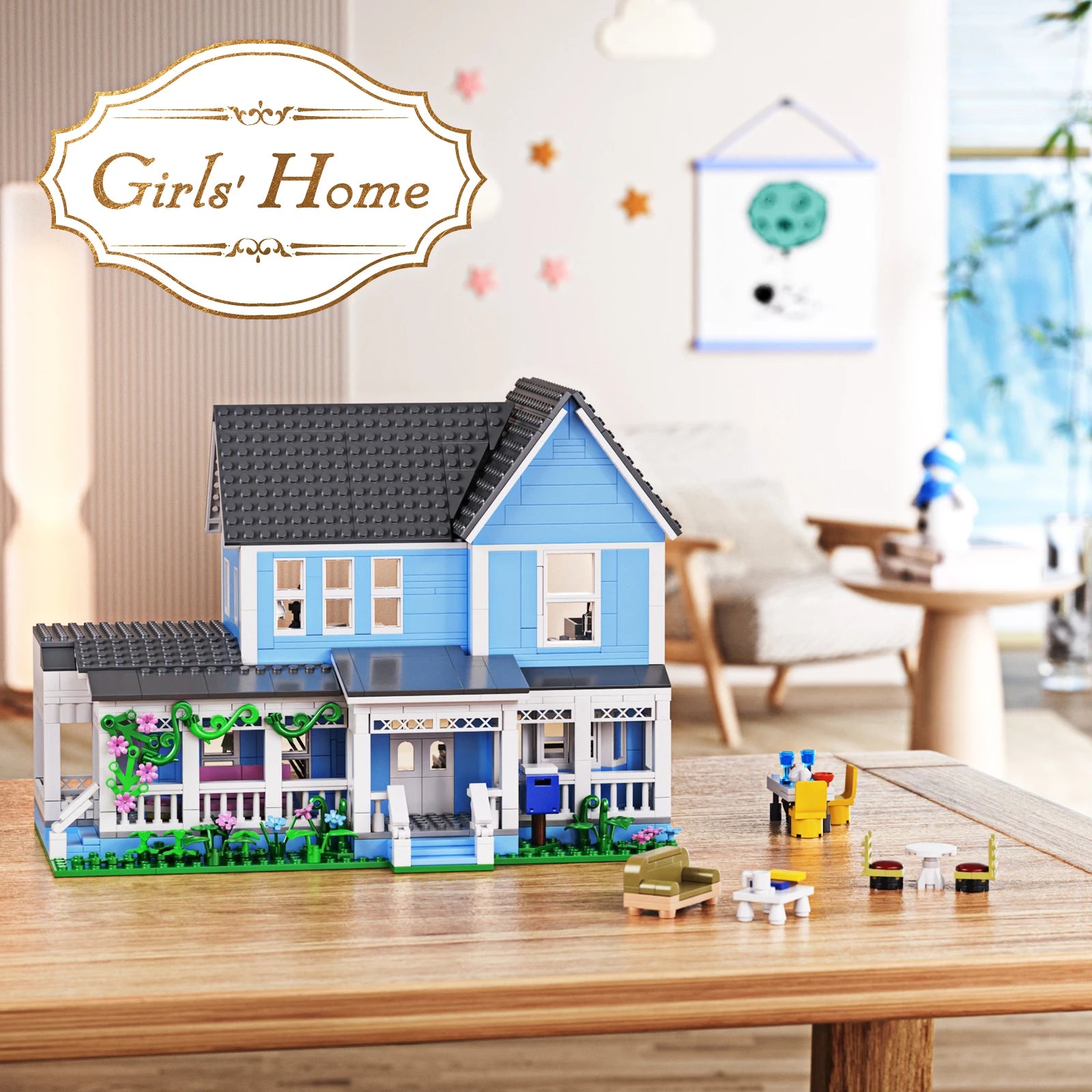 Lorelai Girls House Building Blocks Sets Blue Palace