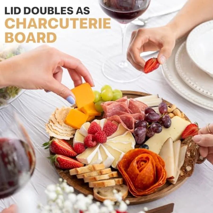 Large Glass Salad Bowl with Lid Set, 5.7 L  Trifle and Serving Bowls with Lids as Cheese Board