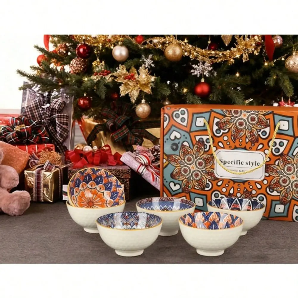 Set Of 6 Ceramic Bowls 10 Oz, Bohemian Ceramic Bowl Set,