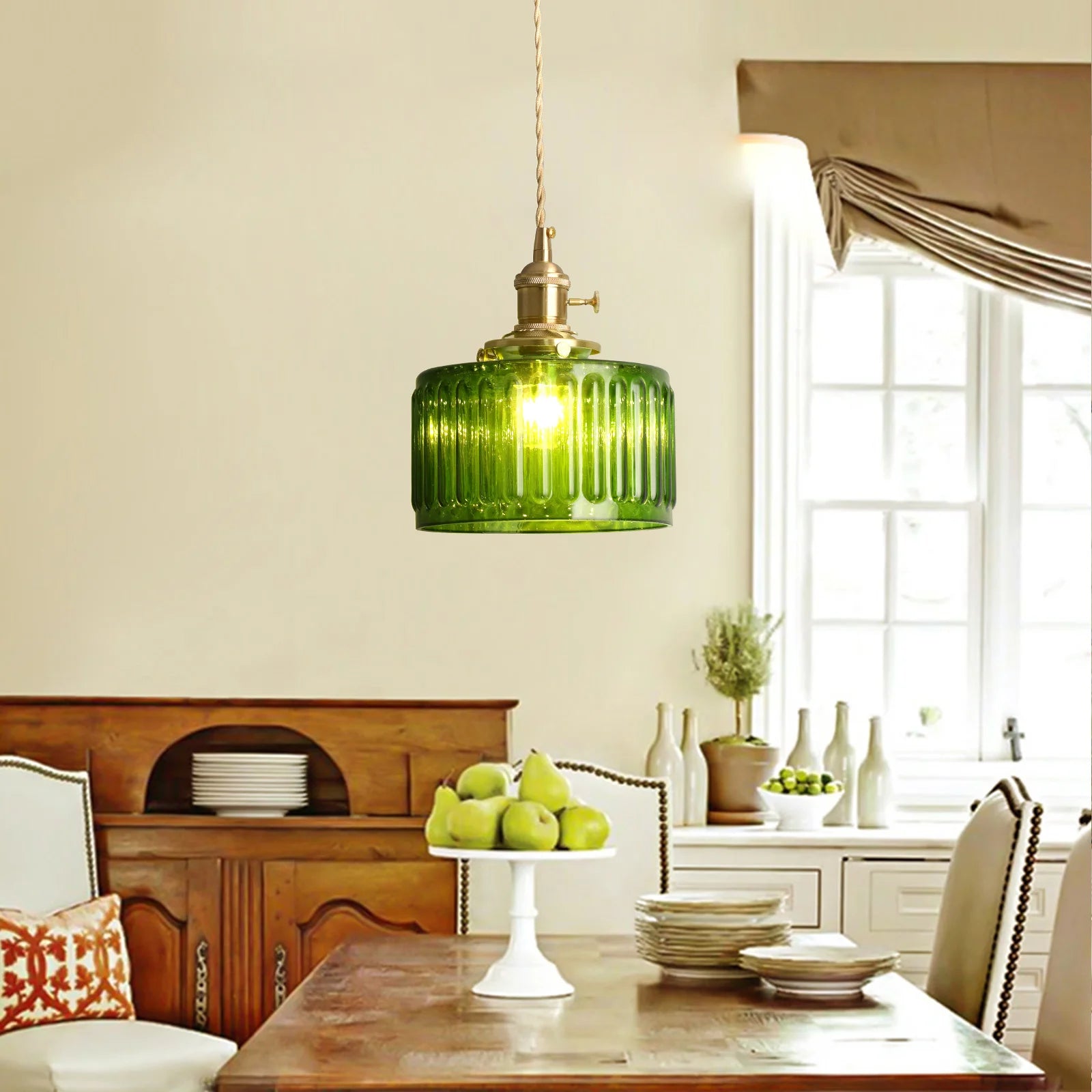 VETRULUS Retro Led Crystal Pendant Light Green Chandelier Modern Hanging