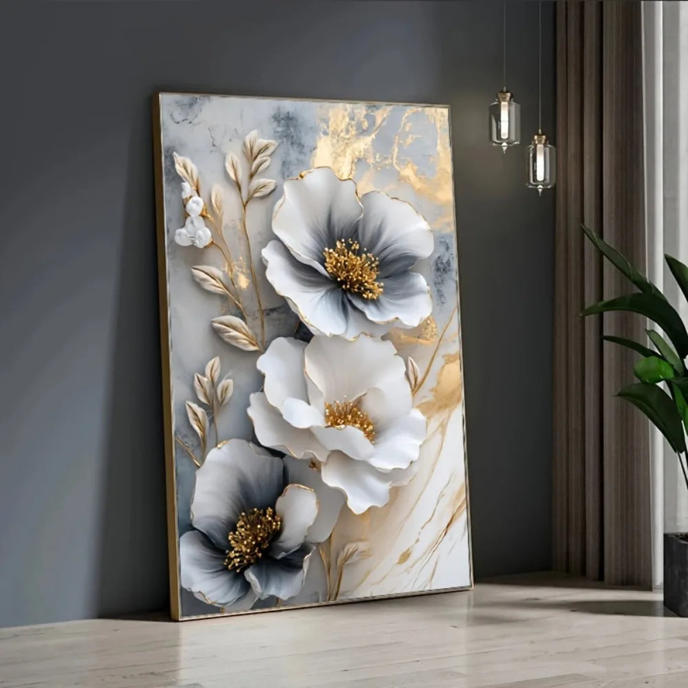 1 modern luxury floral canvas mural, framed 3D