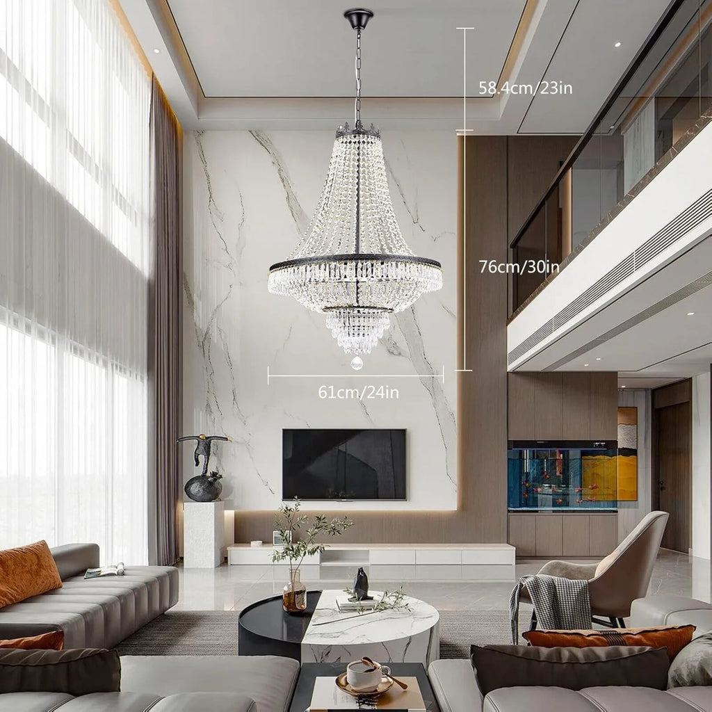9-Light French Empire Modern Crystal Chandelier D24" × H30" Luxury Indoor Pendant Ceiling Lighting Fixture
