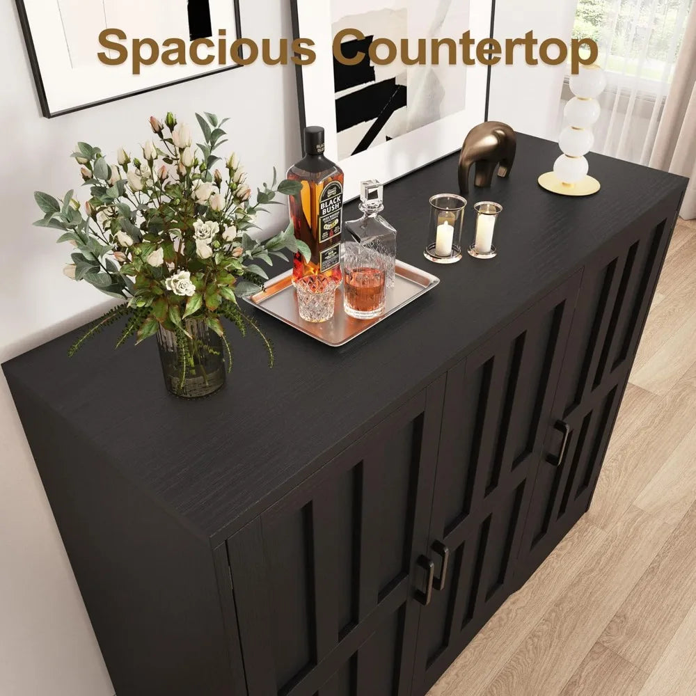 Modern Farmhouse Buffet Cabinet with Storage, 42" Large Sideboard  3 Barn Doors