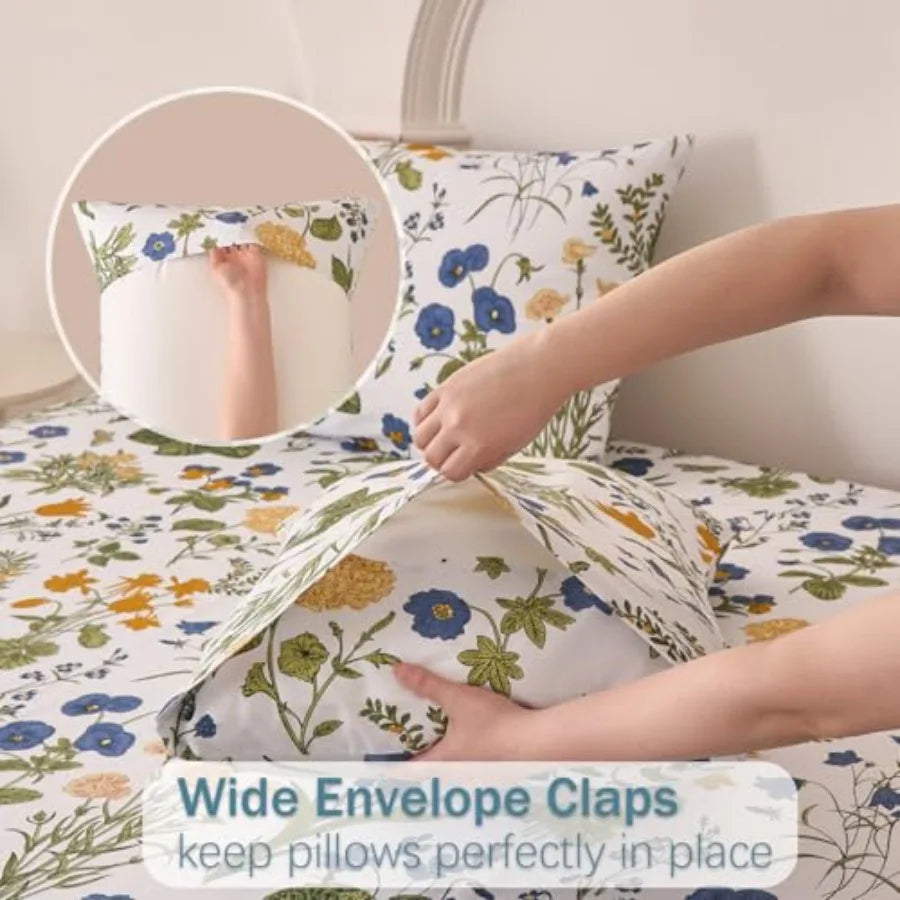 Yellow/blue Floral Bed Sheets Set Size 100% Percale Cotton