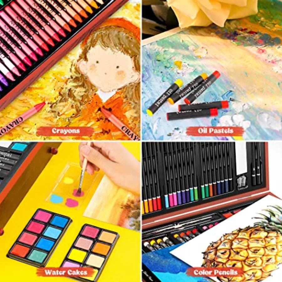 153-Pack Deluxe Art Set in Wooden Case, Drawing Painting  2 A4 Sketch Pads, Coloring Book
