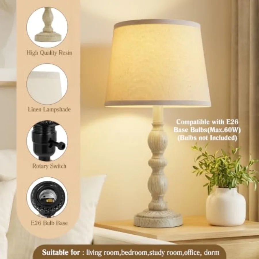Table Lamps Set of 2, 20.5" Rustic Farmhouse  with Linen Shade