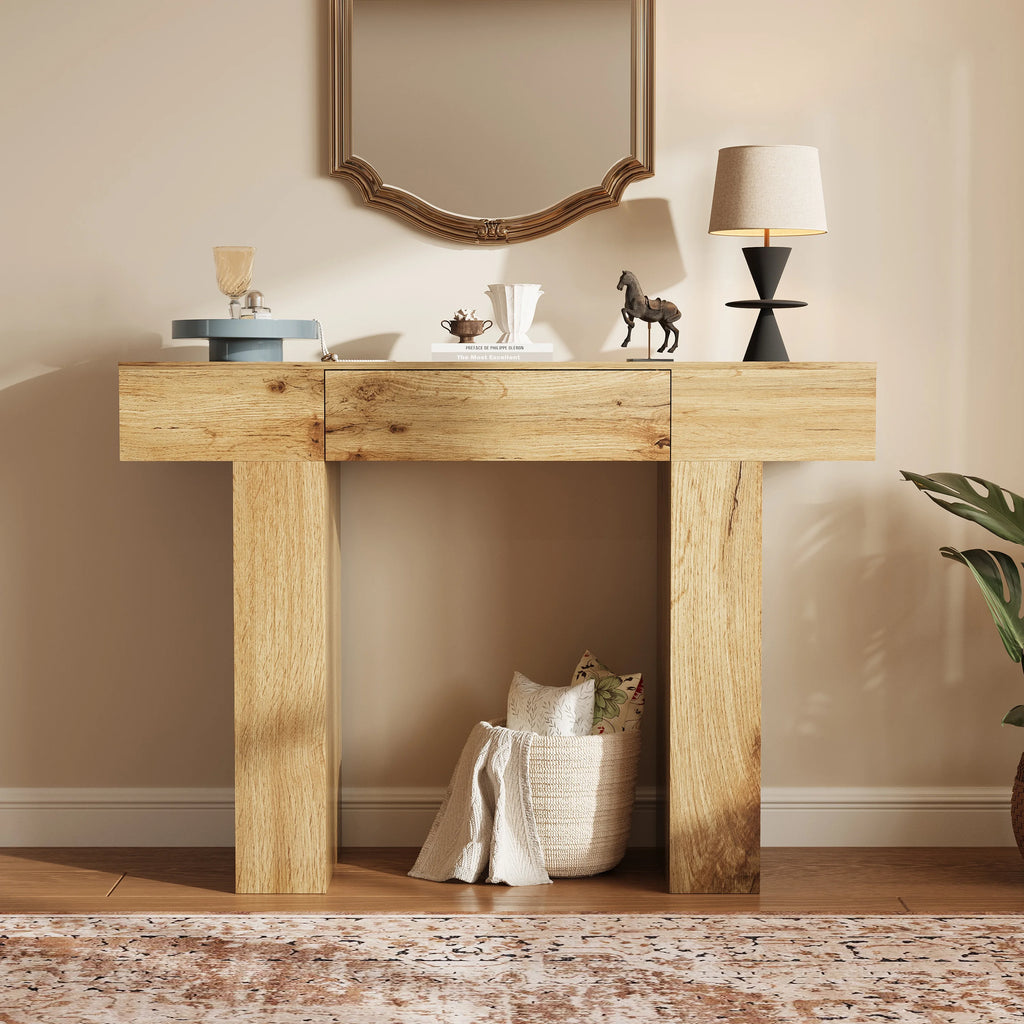 47" Long Console Table with Drawer, Narrow Entryway Table, Charcoal | Wood Rectangular Sofa Table