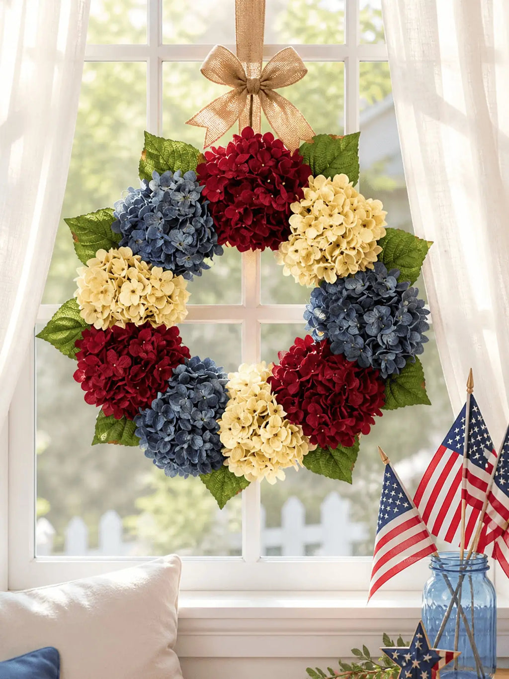Patriotic Hydrangea Flower Wreath Artificial Flower Arch Wreath