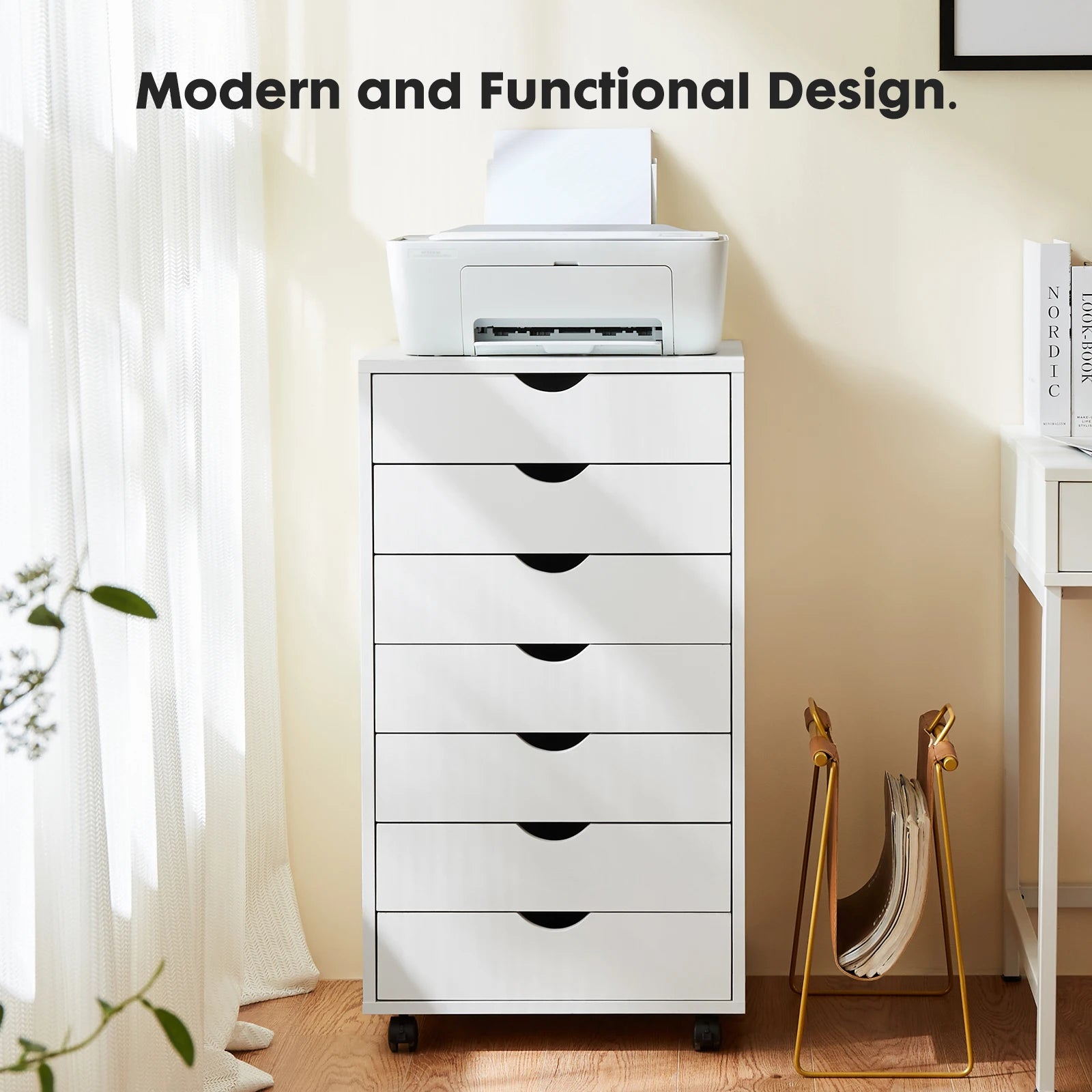 7 Drawer Chest Dressers Storage Cabinet Wooden  Mobile Cabinet Wheels