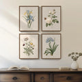 Framed Botanical Floral Wall Art 4 Piece Vintage Canvas Painting  11x14