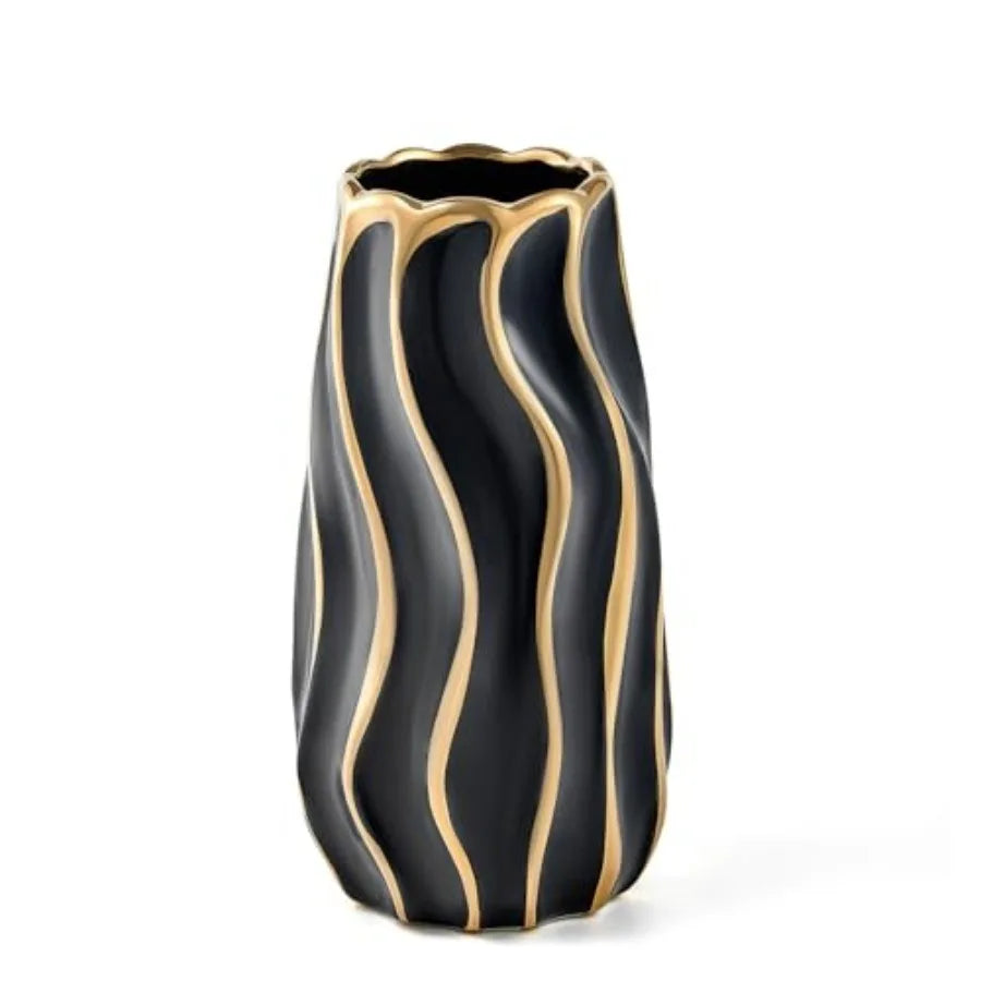White Vertical Stripe Ceramic Vase for Home Decor