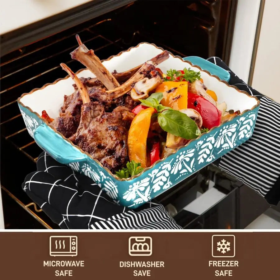 Pack Ceramic Baking Dish, 9 x 9 inch Porcelain Square ,Double Handle, Blue, Red
