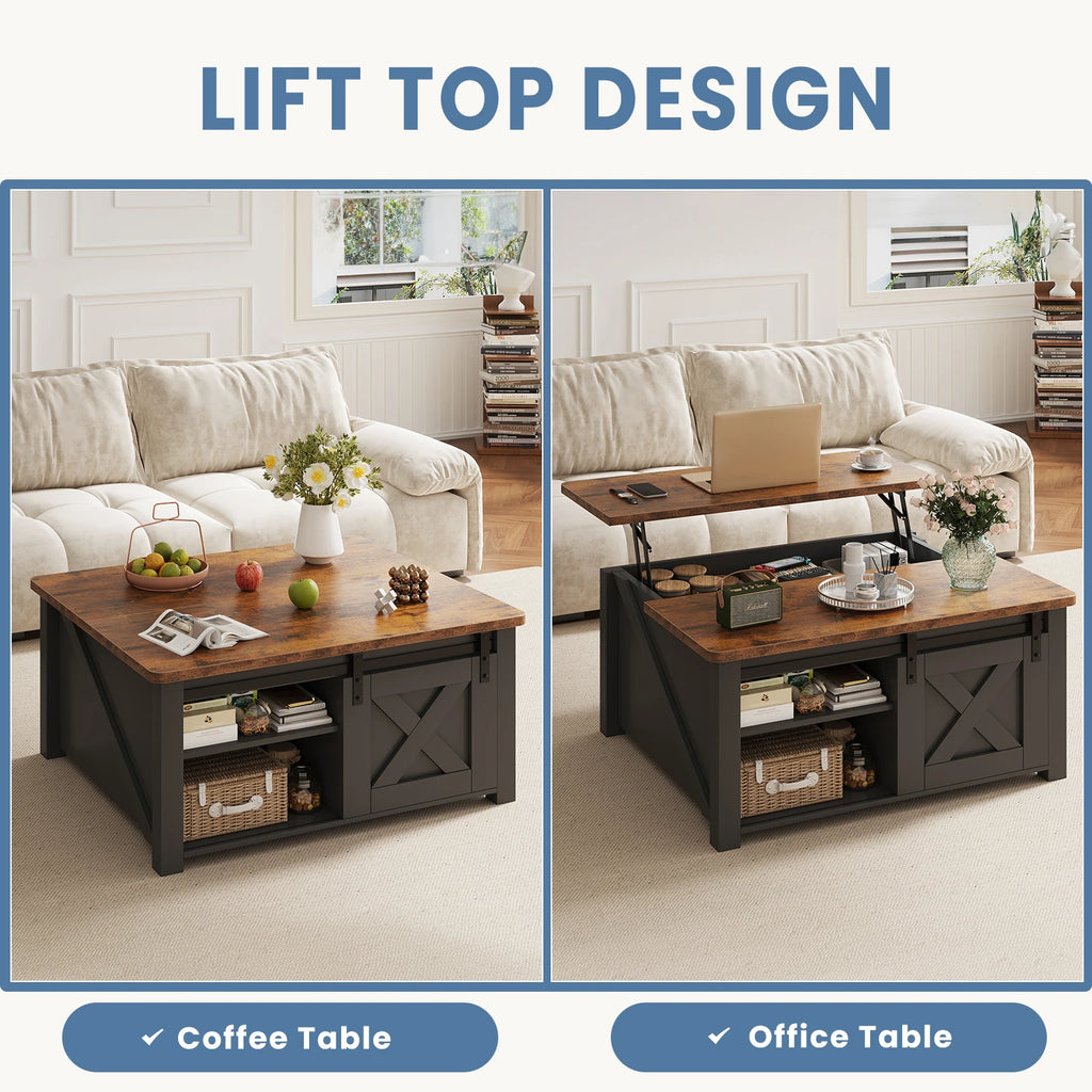 31.5IN Wood Lift Top tables Square L Adjustable Storage Shelf Easy Lift Or Lower