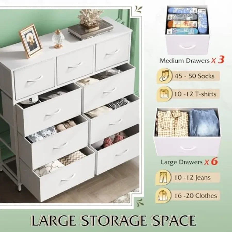 9-Drawer Dresser, Fabric Storage Tower