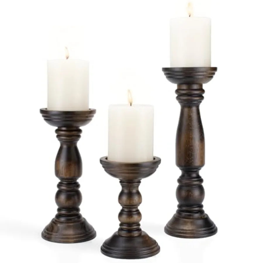 Farmhouse Pillar Rustic Wooden Candle Holders 3 PC 12'' 9'' 6'' Vi