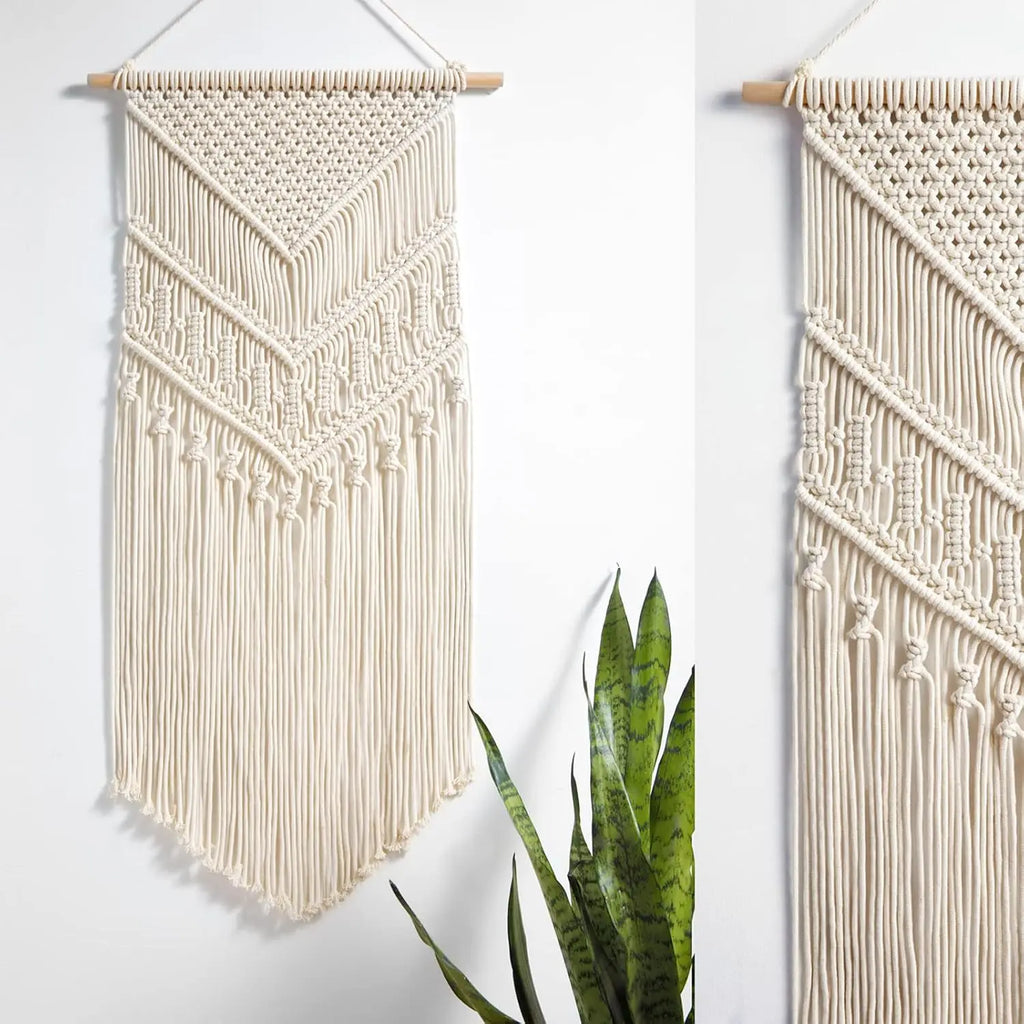 Macrame Wall Hanging Boho Decor, Handmade Cotton Tapestry  17x33 Inches