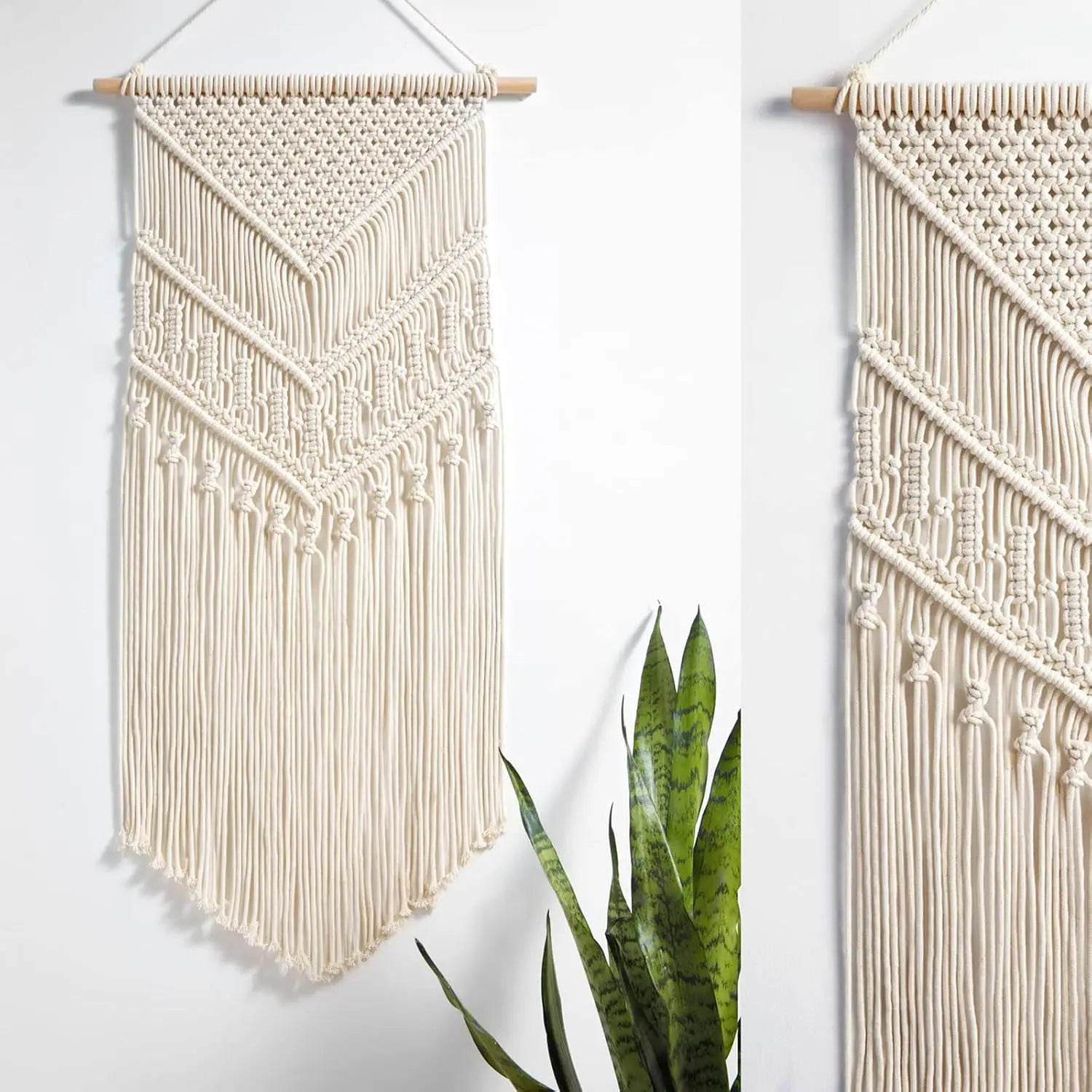 Macrame Wall Hanging Boho Decor, Handmade Cotton Tapestry  17x33 Inches
