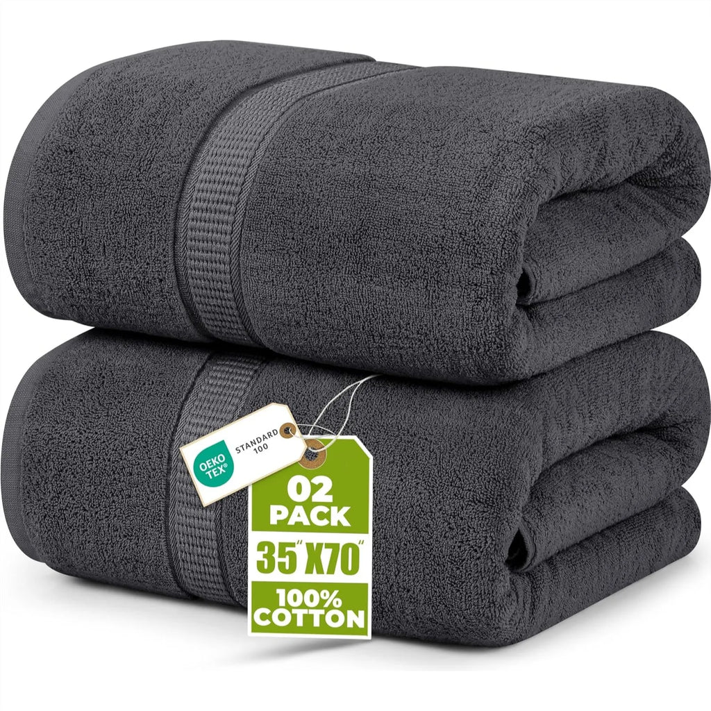 Jumbo Bath Sheet 2 Piece, 600 GSM 35x70 Inches, Absorbent Quick Dry Oversized Cotton Towel