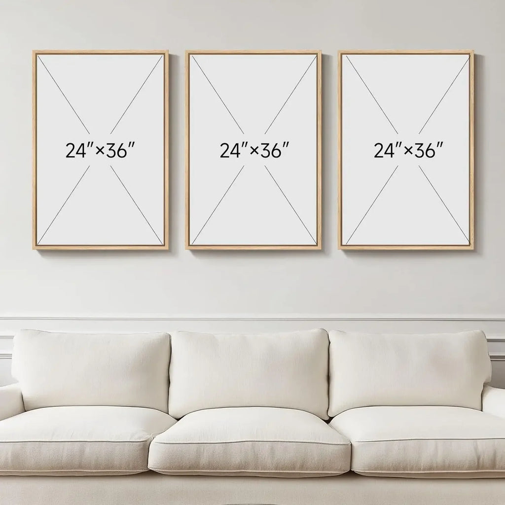 Large Framed Black and White Neutral Abstract Wall Art  3 Piece Boho Canvas Prints