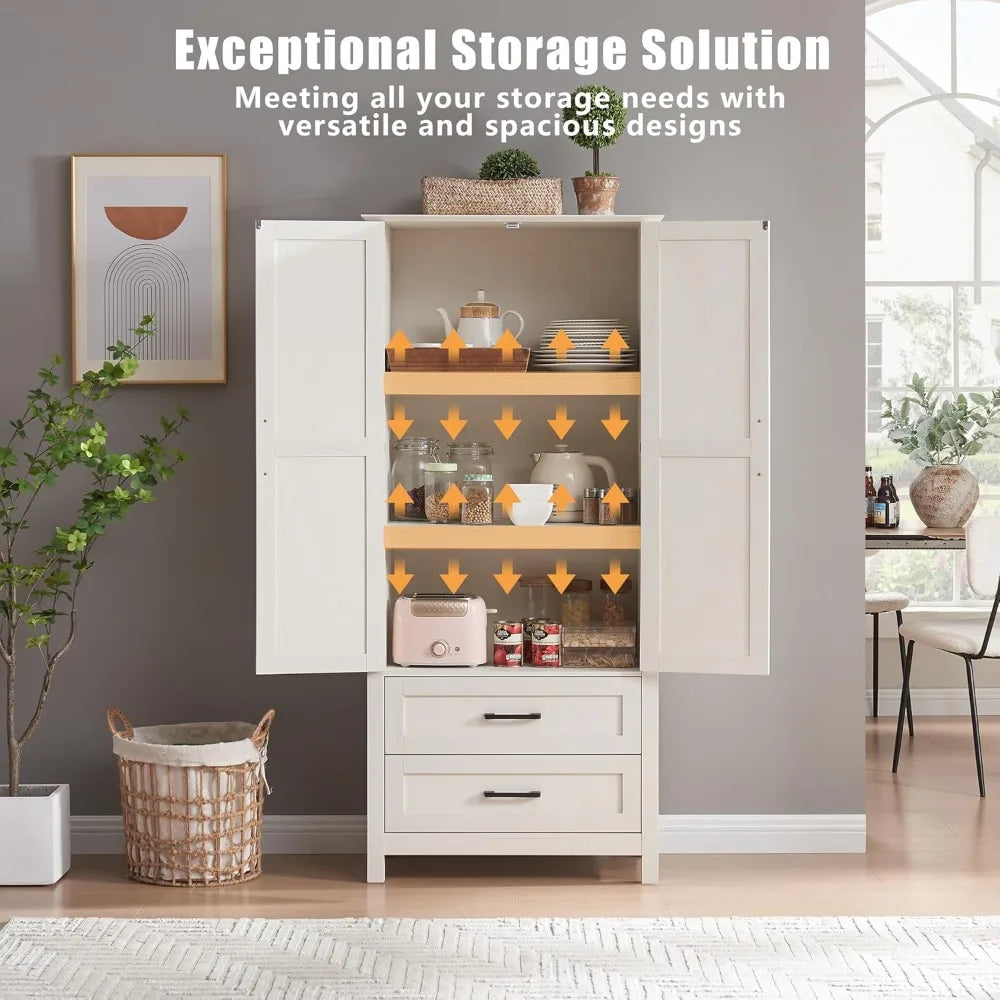 Storage Cabinet, with 2 Drawers & Adjustable Shelves & Barn Doors, Farmhouse Wood