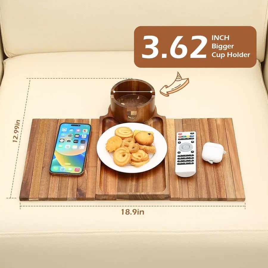 Acacia Foldable Wood Couch Armrest Table with 360 Rotated Phone Holder, 18.99  Anti-Slip