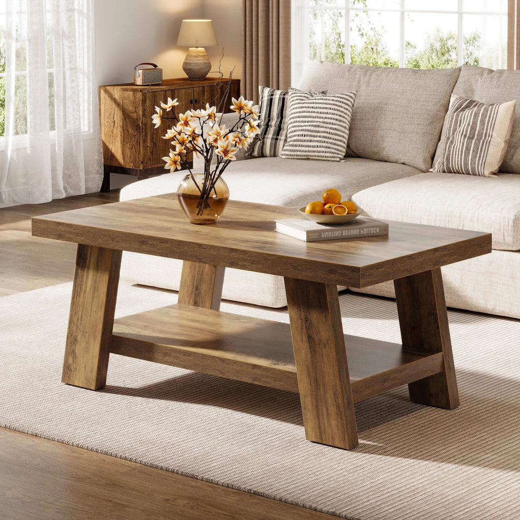 Tribesigns Rectangle Wood Farmhouse Table, Rustic  120 cm , 2-Tier