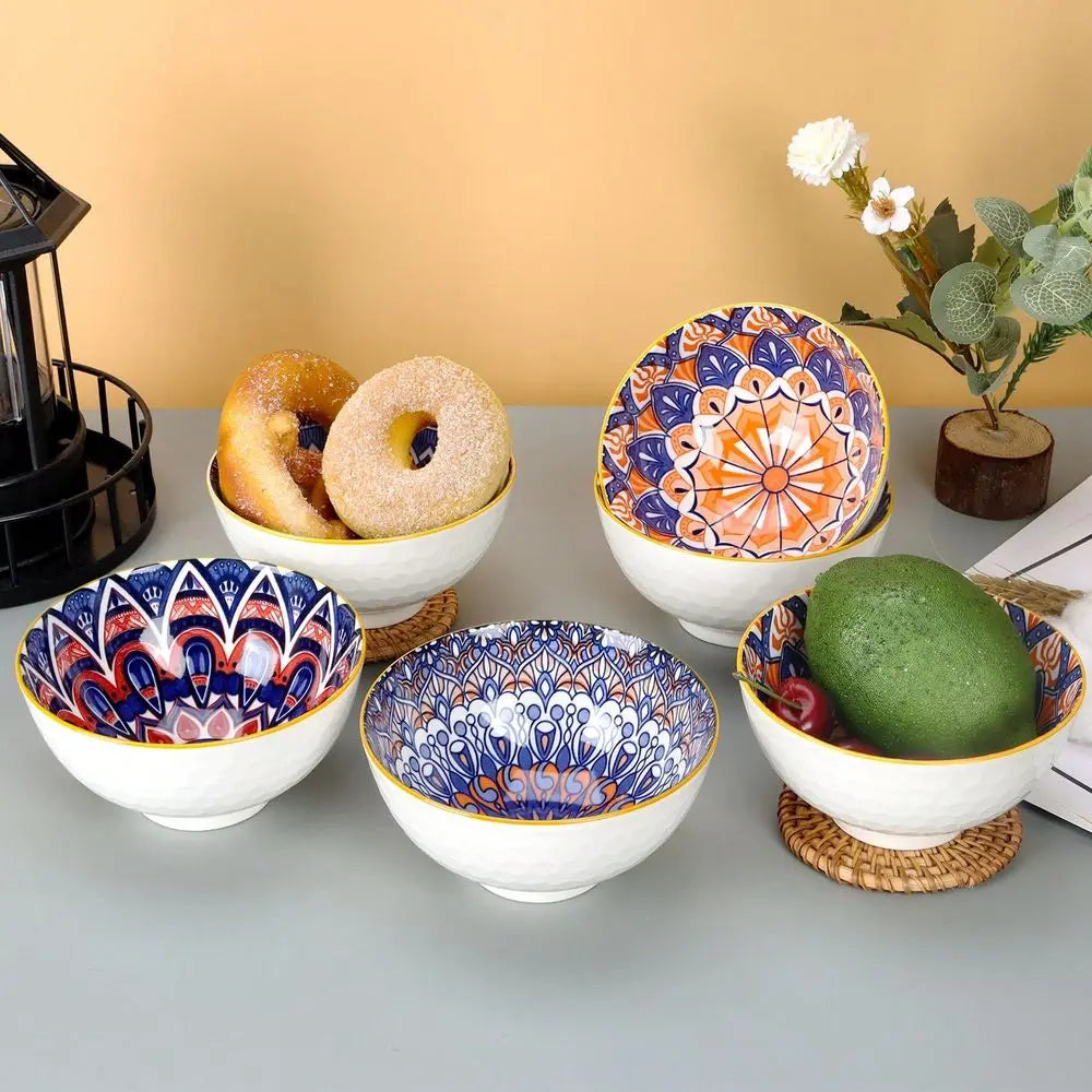Set Of 6 Ceramic Bowls 10 Oz, Bohemian Ceramic Bowl Set,