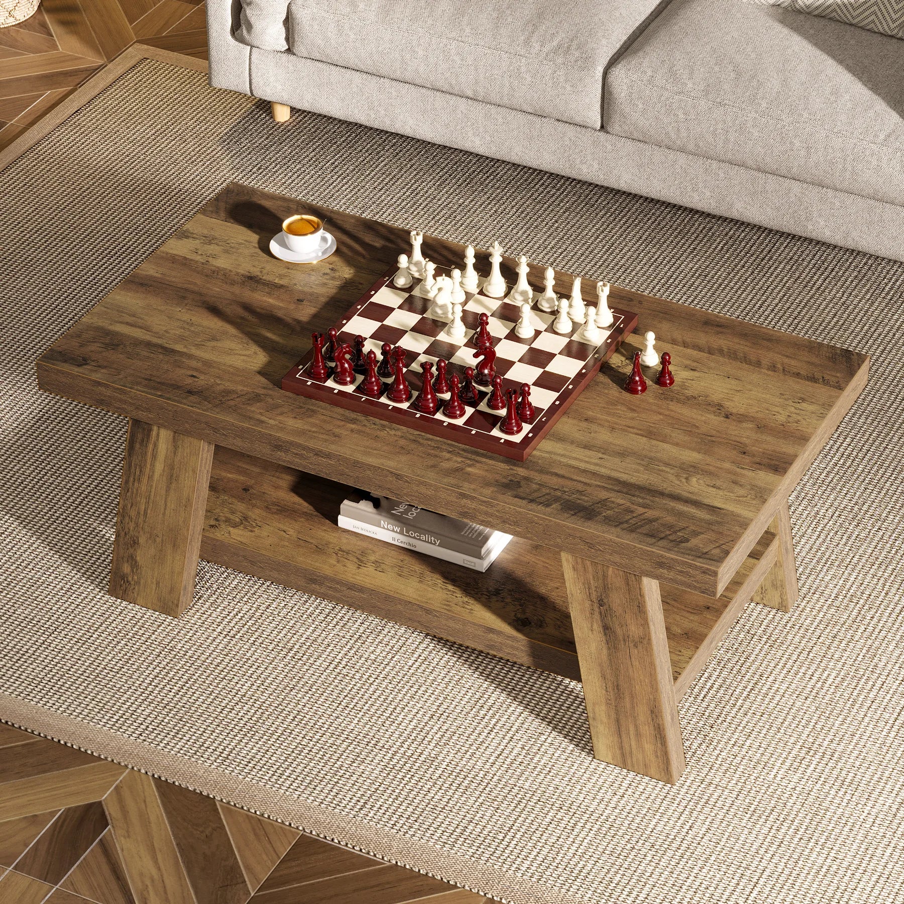 Tribesigns Rectangle Wood Farmhouse Table, Rustic  120 cm , 2-Tier