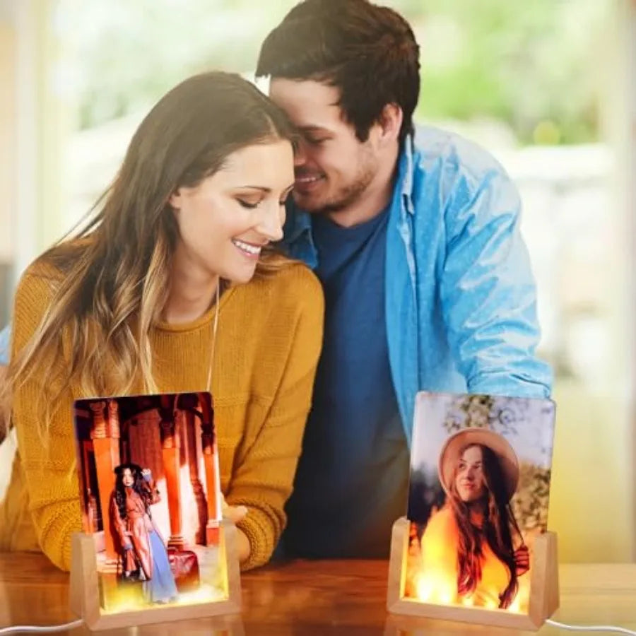 Pack LED Acrylic Photo Frames Night Lights Blanks, Light with Wood Stand for Heat Press Machine Prints