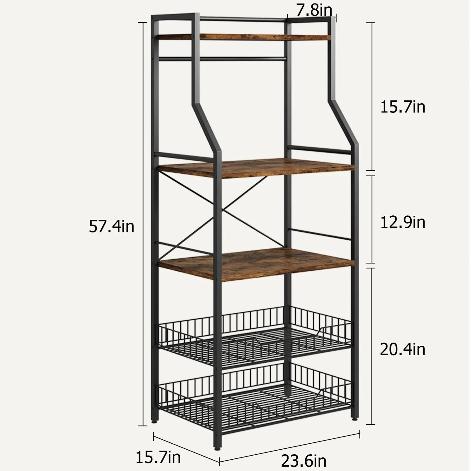 Kitchen Bakers Rack Microwave Oven Stand with 2 Large Wire Basket Industrial